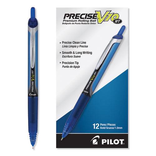 Precise V10rt Roller Ball Pen, Retractable, Bold 1 Mm, Black Ink, Black Barrel, Dozen