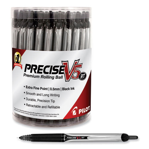 Precise V5rt Roller Ball Pen, Retractable, Extra-fine 0.5 Mm, Black Ink, Black Barrel, 30/pack