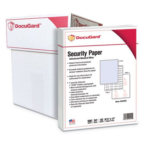 Medical Security Papers, 24 Lb Bond Weight, 8.5 X 11, Blue, 500/ream