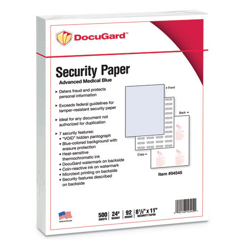 Medical Security Papers, 24 Lb Bond Weight, 8.5 X 11, Blue, 500/ream