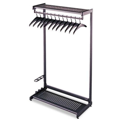 Single-Side, Garment Rack with Two Shelves, Eight Hangers, Steel, 24w x 18.5d x 61.5h, Black