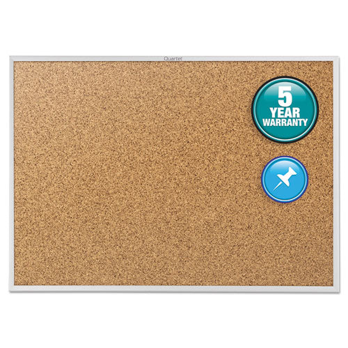 Classic Series Cork Bulletin Board, 36 X 24, Natural Surface, Silver Anodized Aluminum Frame