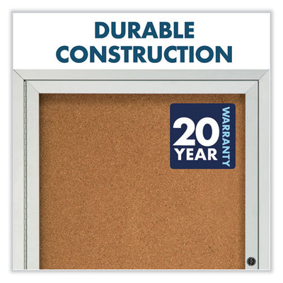 Enclosed Indoor Cork Bulletin Board With One Hinged Door, 24 X 36, Natural Surface, Silver Aluminum Frame