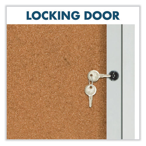 Enclosed Indoor Cork Bulletin Board With One Hinged Door, 24 X 36, Natural Surface, Silver Aluminum Frame