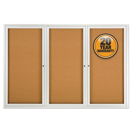 Enclosed Indoor Cork Bulletin Board With One Hinged Door, 24 X 36, Natural Surface, Silver Aluminum Frame