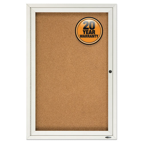 Enclosed Indoor Cork Bulletin Board With Two Hinged Doors, 48 X 36, Natural Surface, Silver Aluminum Frame