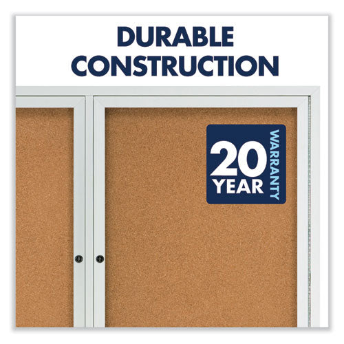 Enclosed Indoor Cork Bulletin Board With Two Hinged Doors, 48 X 36, Natural Surface, Silver Aluminum Frame