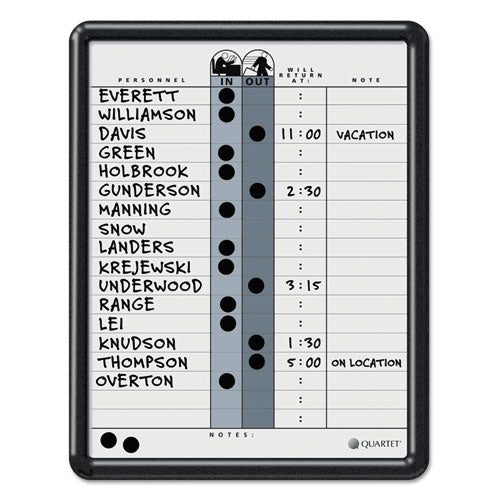 Employee In/out Board, 11 X 14, Porcelain White/gray Surface, Black Plastic Frame