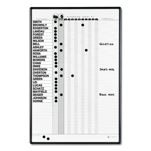 Employee In/out Board System, Up To 15 Employees, 24 X 18, Porcelain White/gray Surface, Black Aluminum Frame