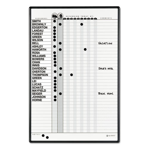 Employee In/out Board System, Up To 36 Employees, 24 X 36, Porcelain White/gray Surface, Black Aluminum Frame