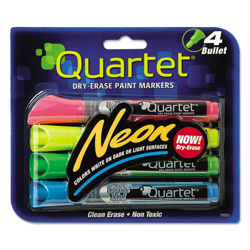 Neon Dry Erase Marker Set, Broad Bullet Tip, Assorted Colors, 4/set