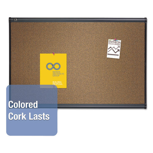 Prestige Colored Cork Bulletin Board, 36 X 24, Brown Surface, Graphite Gray Fiberboard/plastic Frame