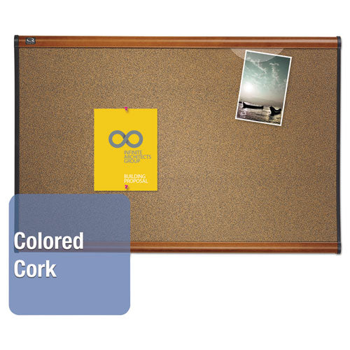 Prestige Colored Cork Bulletin Board, 36 X 24, Brown Surface, Light Cherry Fiberboard/plastic Frame