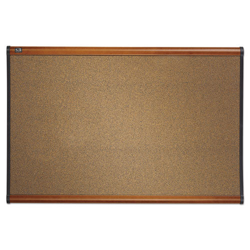 Prestige Colored Cork Bulletin Board, 36 X 24, Brown Surface, Light Cherry Fiberboard/plastic Frame