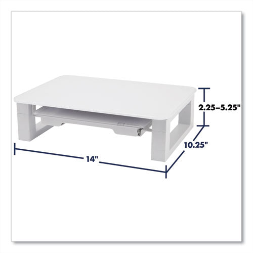 Adjustable Height Desktop Glass Monitor Riser With Dry-erase Board, 14 X 10.25 X 2.5 To 5.25, White, Supports 100 Lb