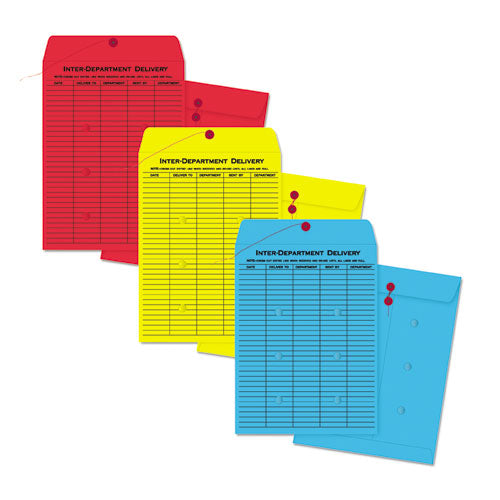 Colored Paper String And Button Interoffice Envelope, #97, One-sided Five-column Format, 10 X 13, Red, 100/box