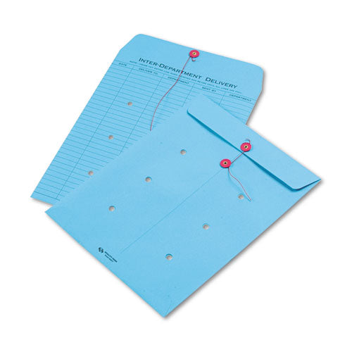 Colored Paper String And Button Interoffice Envelope, #97, One-sided Five-column Format, 10 X 13, Blue, 100/box