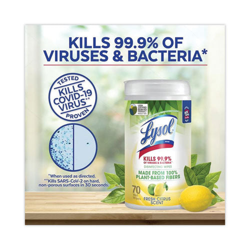 Disinfecting Wipes Ii Fresh Citrus, 7 X 7.25, 70 Wipes/canister, 6 Canisters/carton