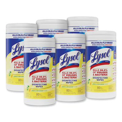 Disinfecting Wipes, 7 X 7.25, Lemon And Lime Blossom, 80 Wipes/canister, 6 Canisters/carton