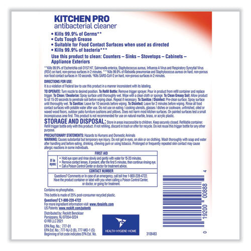 Kitchen Pro Antibacterial Cleaner, Citrus Scent, 22 Oz Spray Bottle