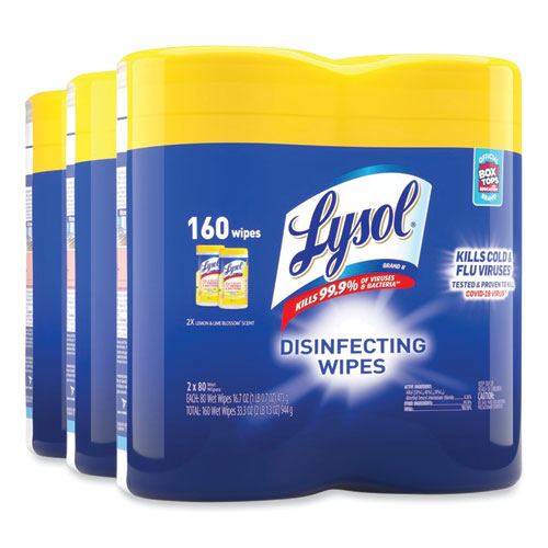 Disinfecting Wipes, 7 X 7.25, Lemon And Lime Blossom, 80 Wipes/canister, 2 Canisters/pack, 3 Packs/carton