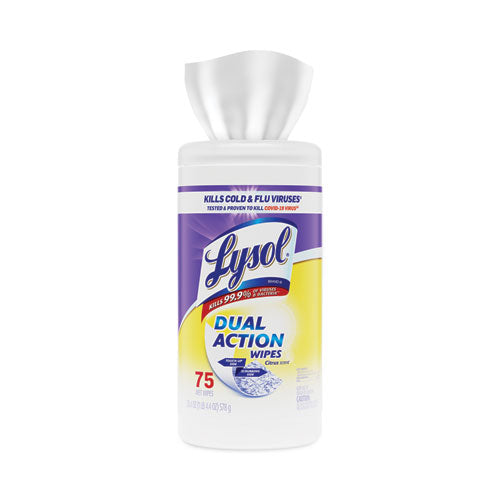Dual Action Disinfecting Wipes, 7 X 7.5, Citrus, White/purple, 75/canister, 6/carton