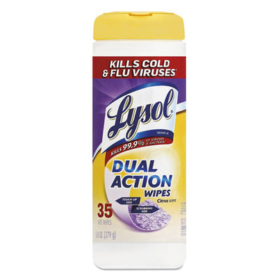 Dual Action Disinfecting Wipes, 7 X 7.5, Citrus, White/purple, 75/canister, 6/carton