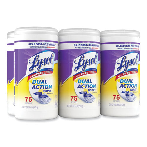 Dual Action Disinfecting Wipes, 7 X 7.5, Citrus, White/purple, 75/canister