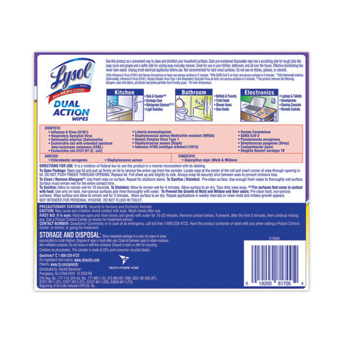 Dual Action Disinfecting Wipes, 7 X 7.5, Citrus, White/purple, 75/canister