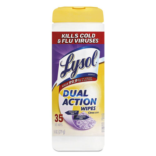 Dual Action Disinfecting Wipes, 7 X 7.5, Citrus, White/purple, 75/canister