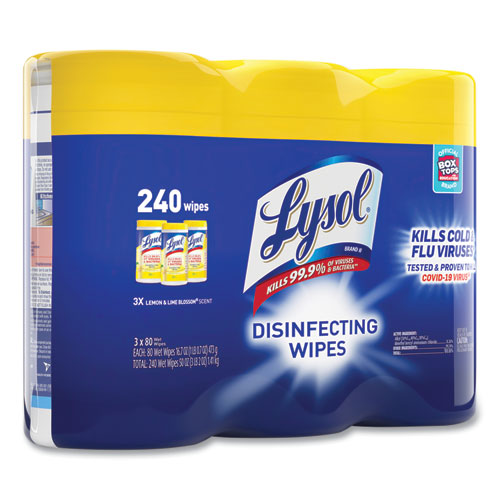 Disinfecting Wipes, 7 X 7.25, Lemon And Lime Blossom, 80 Wipes/canister, 3 Canisters/pack, 2 Packs/carton