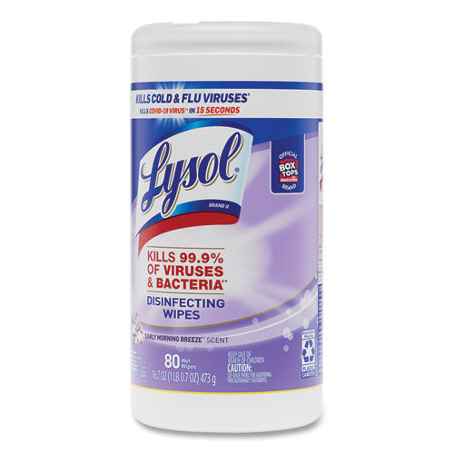 Disinfecting Wipes, 7 X 7.25, Early Morning Breeze, 80 Wipes/canister, 6 Canisters/carton