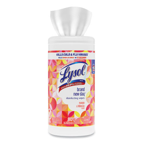 Disinfecting Wipes, 7 X 7.25, Mango And Hibiscus, 80 Wipes/canister, 6 Canisters/carton