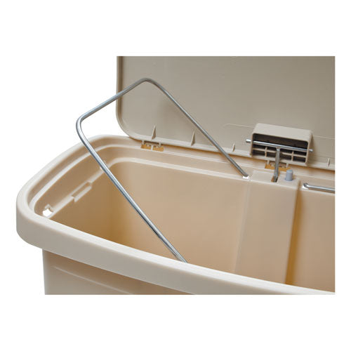 Slim Jim Resin Step-on Container, Front Step Style, 8 Gal, Polyethylene, Beige