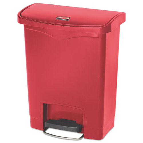 Slim Jim Resin Step-on Container, Front Step Style, 8 Gal, Polyethylene, Red