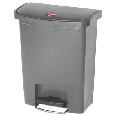 Slim Jim Resin Step-on Container, Front Step Style, 8 Gal, Polyethylene, Gray