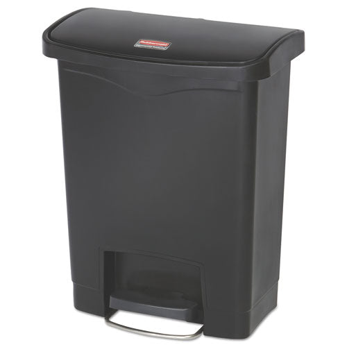 Slim Jim Resin Step-on Container, Front Step Style, 8 Gal, Polyethylene, Black