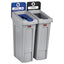 Slim Jim Recycling Station Kit, 2-stream Landfill/mixed Recycling, 46 Gal, Plastic, Blue/gray