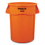 Brute Round Container, 44 Gal, Plastic, Orange