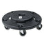 Brute Round Twist On/off Dolly, 250 Lb Capacity, 18" Dia X 6.63"h, Fits 20 To 55 Gallon Brute Containers, Black