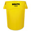 Vented Round Brute Container, 44 Gal, Plastic, Yellow