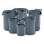 Vented Round Brute Container, 55 Gal, Plastic, Gray