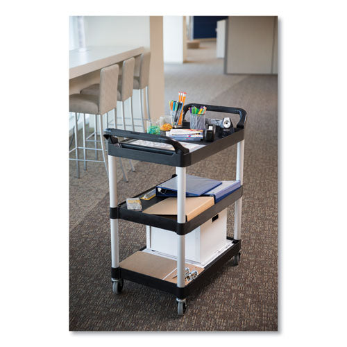 Xtra Utility Cart With Open Sides, Plastic, 3 Shelves, 300 Lb Capacity, 40.63" X 20" X 37.81", Black