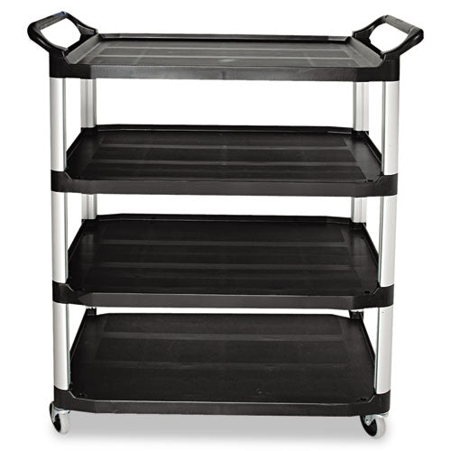Xtra Utility Cart With Open Sides, Plastic, 4 Shelves, 400 Lb Capacity, 40.63" X 20" X 51", Black