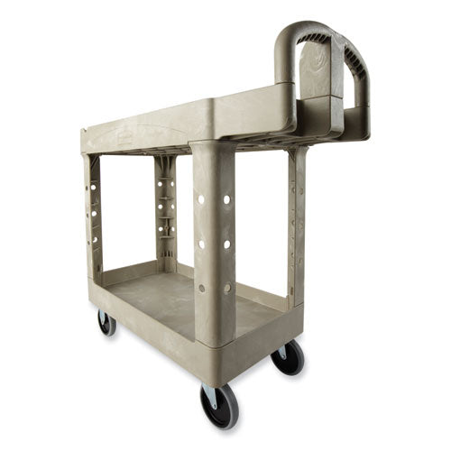 Heavy-duty Utility Cart With Lipped Shelves, Plastic, 2 Shelves, 500 Lb Capacity, 17.13" X 38.5" X 38.88", Beige