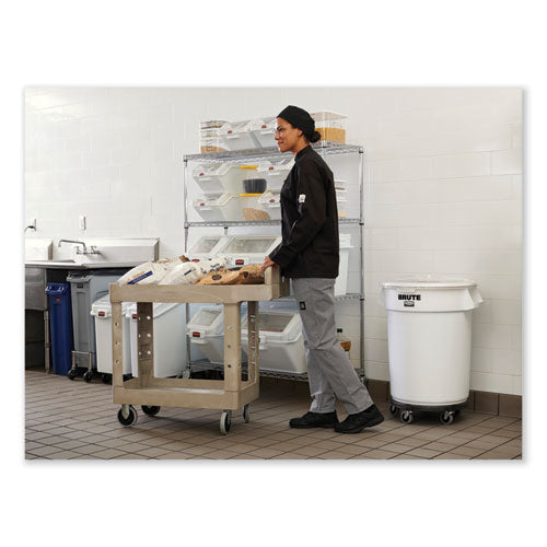 Heavy-duty Utility Cart With Lipped Shelves, Plastic, 2 Shelves, 500 Lb Capacity, 17.13" X 38.5" X 38.88", Beige