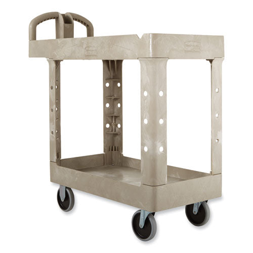Heavy-duty Utility Cart With Lipped Shelves, Plastic, 2 Shelves, 500 Lb Capacity, 17.13" X 38.5" X 38.88", Beige