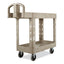 Heavy-duty Utility Cart With Lipped Shelves, Plastic, 2 Shelves, 500 Lb Capacity, 17.13" X 38.5" X 38.88", Beige