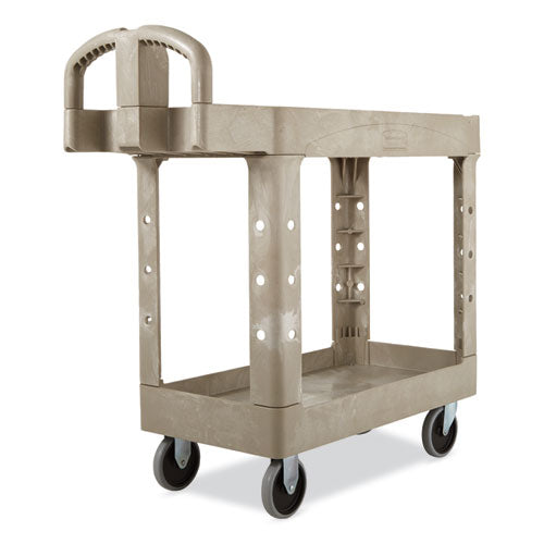 Heavy-duty Utility Cart With Lipped Shelves, Plastic, 2 Shelves, 500 Lb Capacity, 17.13" X 38.5" X 38.88", Beige