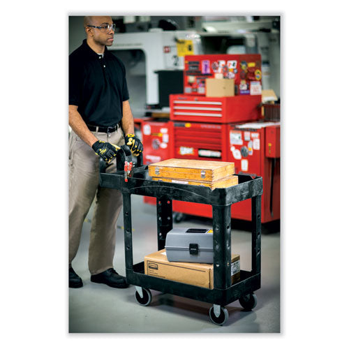 Heavy-duty Utility Cart With Lipped Shelves, Plastic, 2 Shelves, 500 Lb Capacity, 17.13" X 38.5" X 38.88", Black